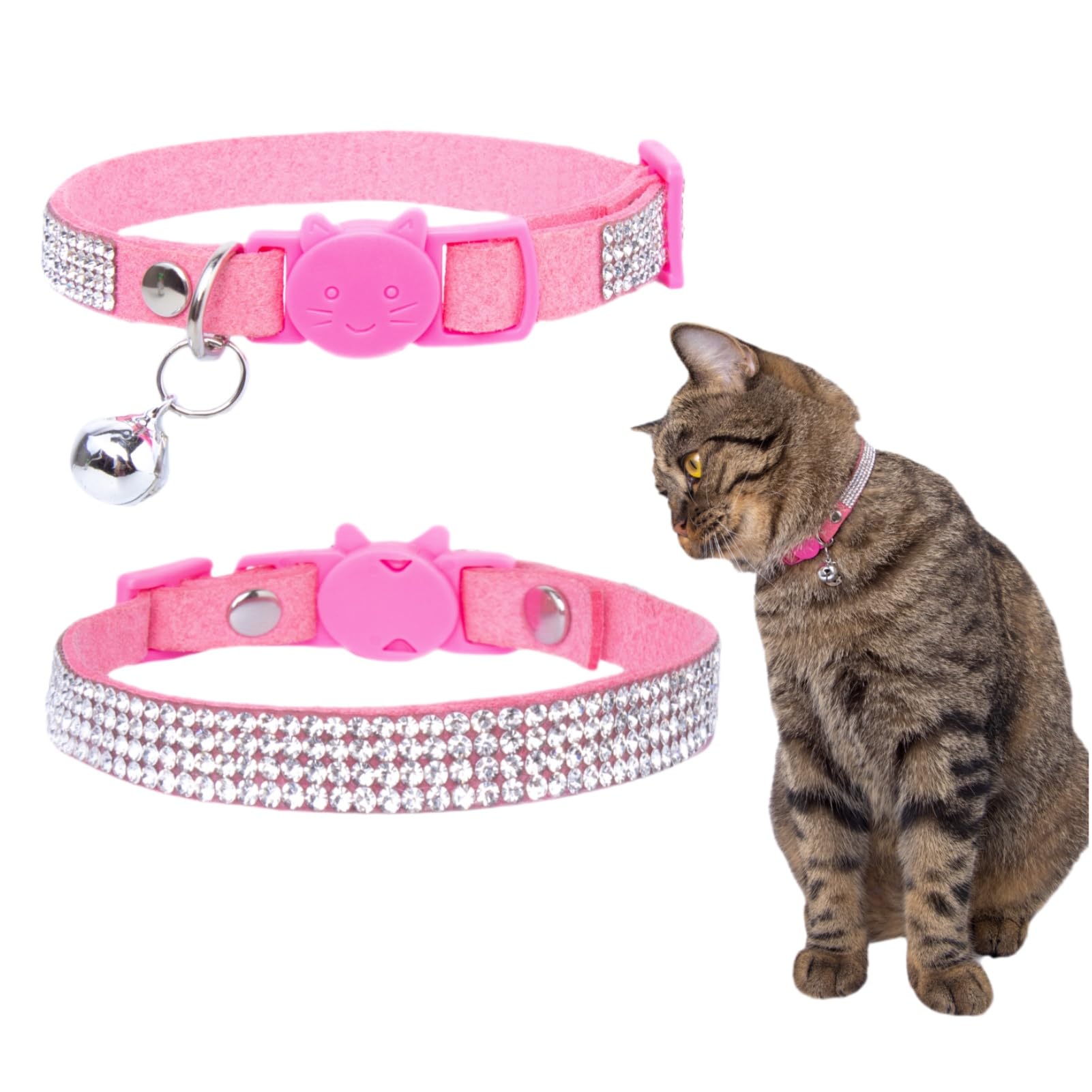 Rhinestone Cat Collar Breakaway with Bell Safety Buckle, Adjustable Diamond Girl Boy Kitty Cute Comfy Collar for Kitten Tiny Little Pets Rabbits, 6"-9