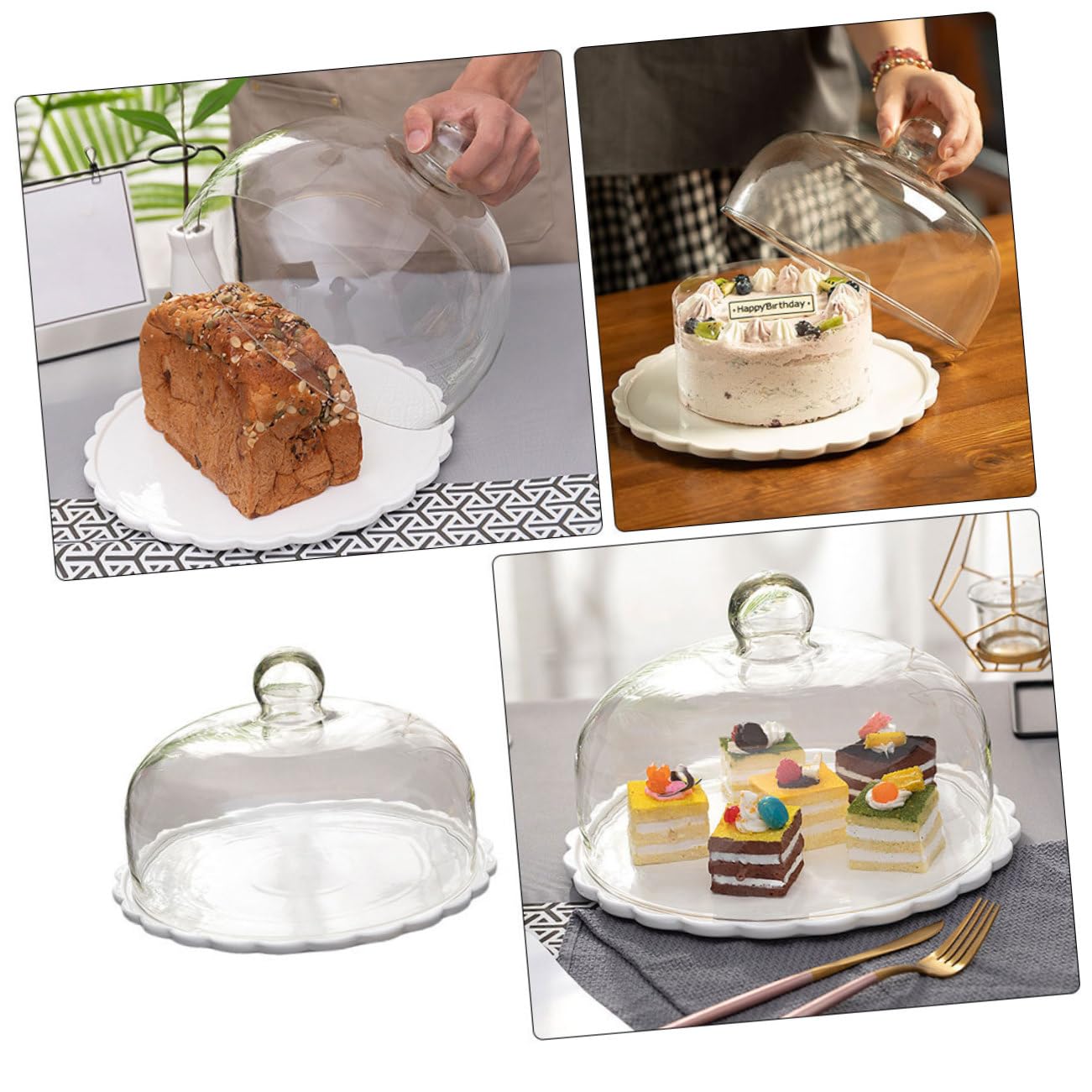 Cabilock 1 Juego Tapa De Cristal para Pasteles Cubierta De Pastel De Vidrio Plato De Pastel De Vidrio con Cúpula Cubierta De Cúpula De Postre Bandeja para Protector Cerámica Galleta