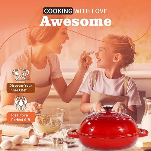 Miniatura 20 de Horno holandés de hierro fundido esmaltado con tapa, kit para hornear pan de 11 pulgadas, sartén esmaltada de 6 cuartos de galón, horno holandés