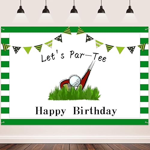 Miniatura 5 de Let's Par-Tee - Telón de fondo de cumpleaños de golf, fondo a rayas verdes y blancas, bandera de color, decoración de fiesta temática, cabina de