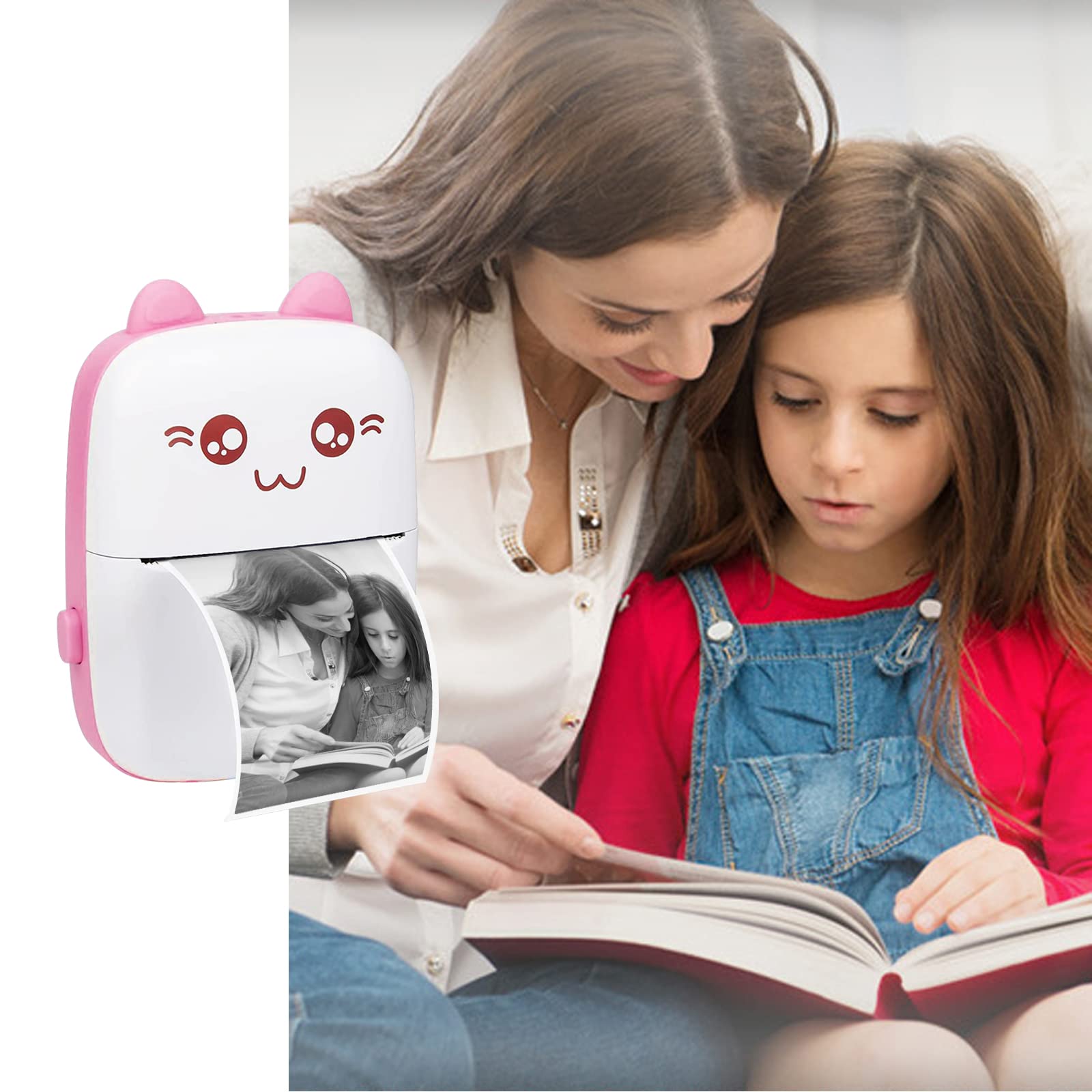 WANGCL Termiczna drukarka etykiet z ładowaniem USB, przenośna, bezprzewodowa drukarka fotograficzna Bluetooth, kompatybilna z systemem Android lub iOS, z 1 rolką papieru termicznego (różowa)