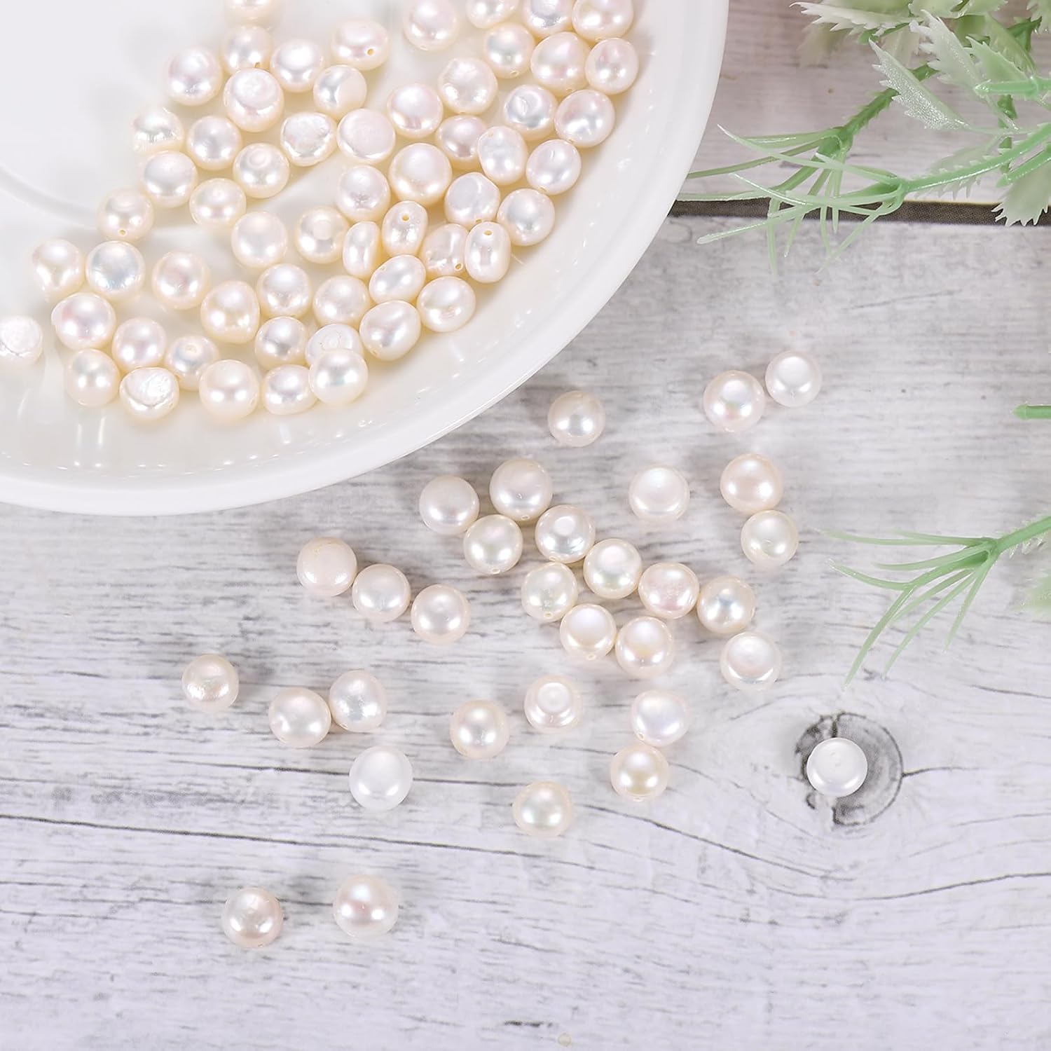 uxcell 100 Pcs Freshwater Pearl Beads, 7-8mm Irregular Loose Gemstone Pearls 0.8mm Side Hole for Leather Cord Beading Jewelry Making DIY Craft, White