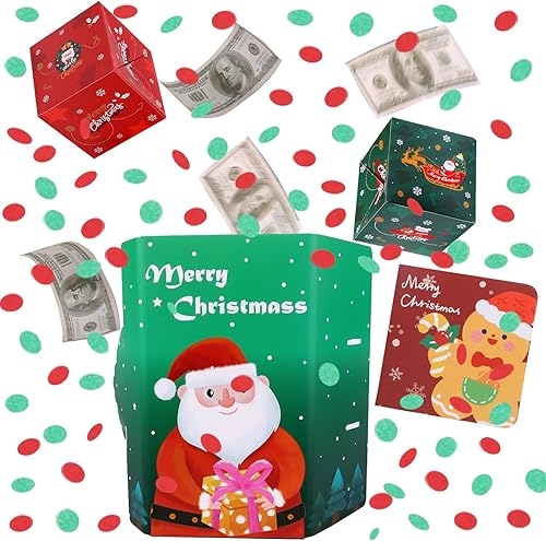 BABORUI Tarjeta de Navidad desplegable con confeti, caja de regalo sorpresa de Feliz Navidad, explosión por dinero, caja sorpresa de Navidad en