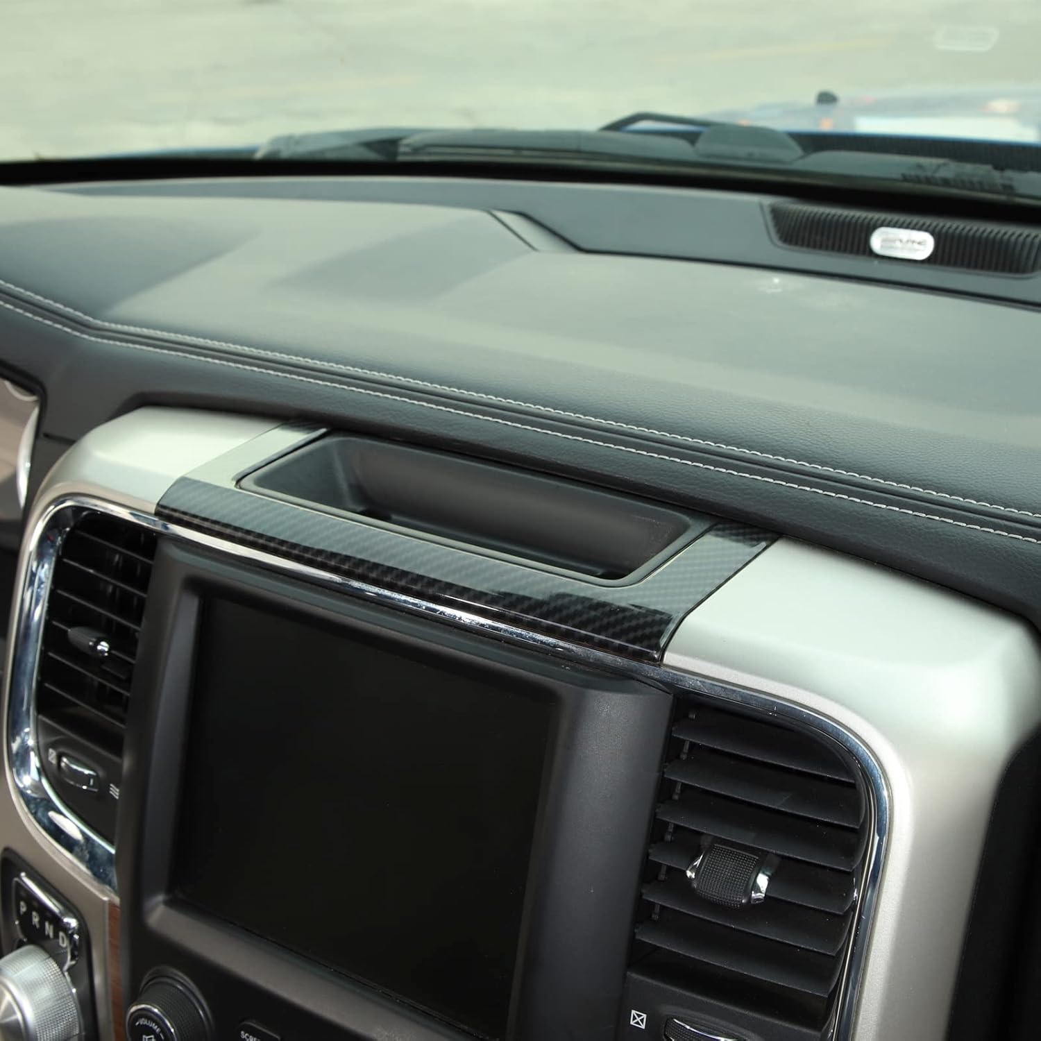 RT-TCZ Center Console Storage Box Trim Cover Interior Accessories for Dodge Ram 2010-2017 (Carbon Fiber Grain)