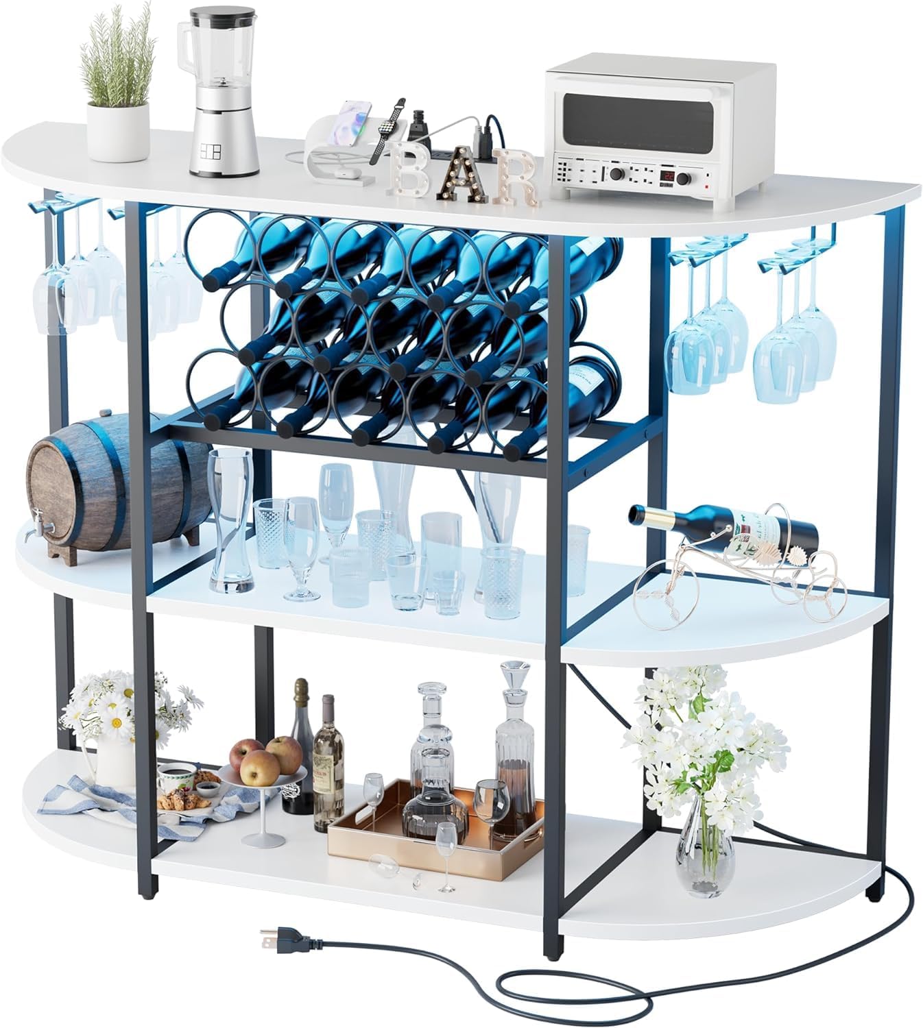 JUMMICO Mueble Barra de Vino con Luz LED y Estación de Carga, Blanco