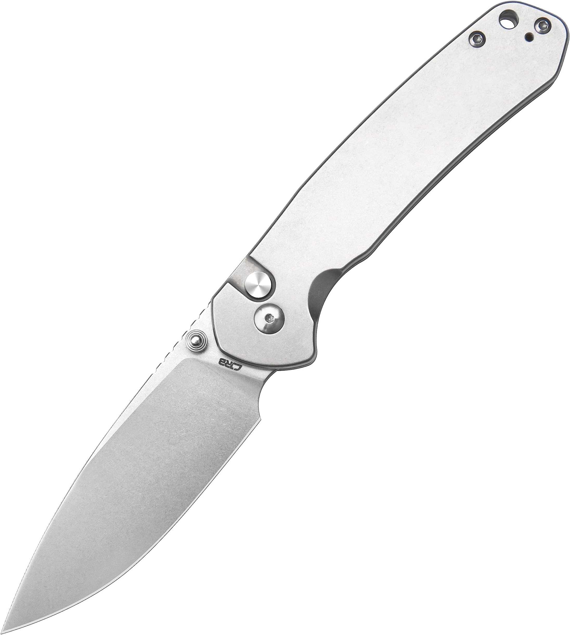 Pocket Knife Pyrite (J1925L) Button Lock EDC Large Foldable Knife AR-RPM9 Steel Blade and Stainless Steel Handle Silver Outdoor for Women Men for Gifts