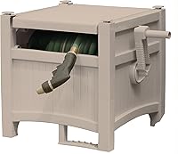 Suncast 100ft Garden Hose Hideaway Reel - Weatherproof Resin Storage for 5/8" Hoses, Manual Crank, Light Taupe