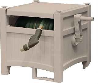 Suncast 100ft Garden Hose Hideaway Reel - Weatherproof Resin Storage for 5/8" Hoses, Manual Crank, Light Taupe