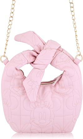 Disney Minnie Mouse Mini Hobo Handbag for Women | Small Quilted PU Shoulder Bag with Detachable Strap & Chain Detail | Minnie Purse, Crossbody Handbag, Lightweight Fashion Tote