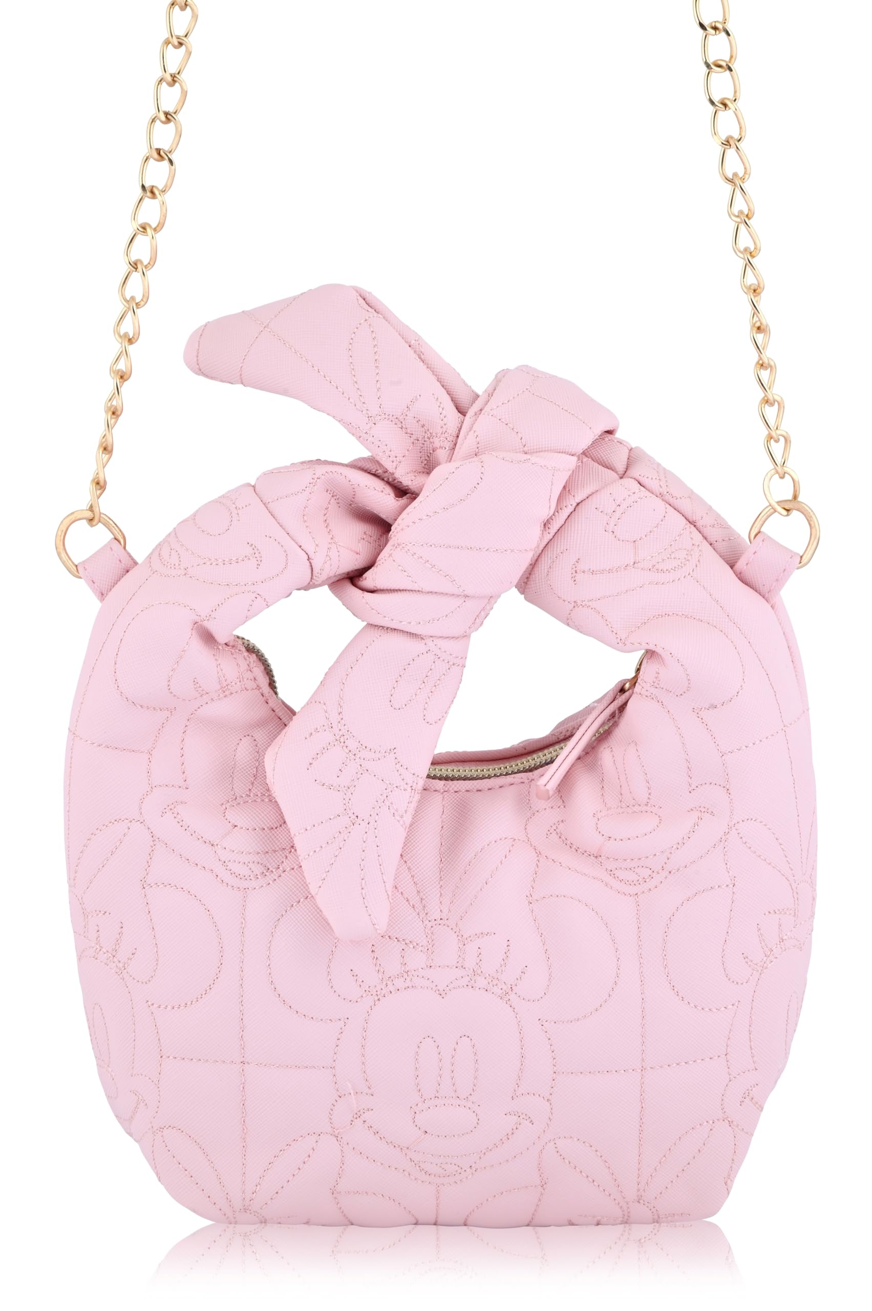 Disney Minnie Mouse Mini Hobo Handbag for Women | Small Quilted PU Shoulder Bag with Detachable Strap & Chain Detail | Minnie Purse, Crossbody Handbag