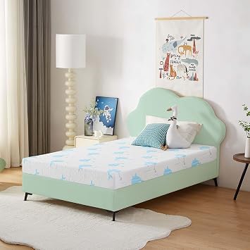 5 Inch Twin Mattress for Kids, Removable Washable Cover with Whales Pattern Cooling Memory Foam Medium Feel, Bed-in-a-Box, CertiPUR-US Certified, Twin, White/Blue