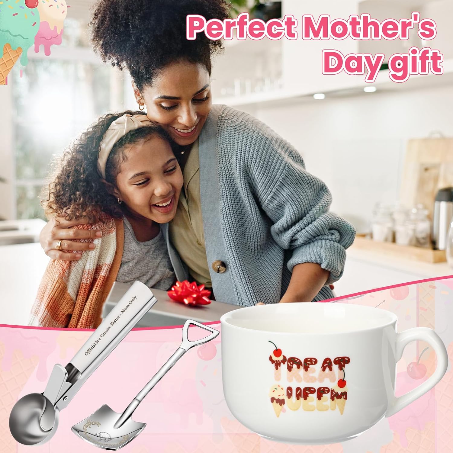 Didaey 25.4 oz Ice Cream Bowl with Scoop Shovel, Mothers Day Gifts for Mom