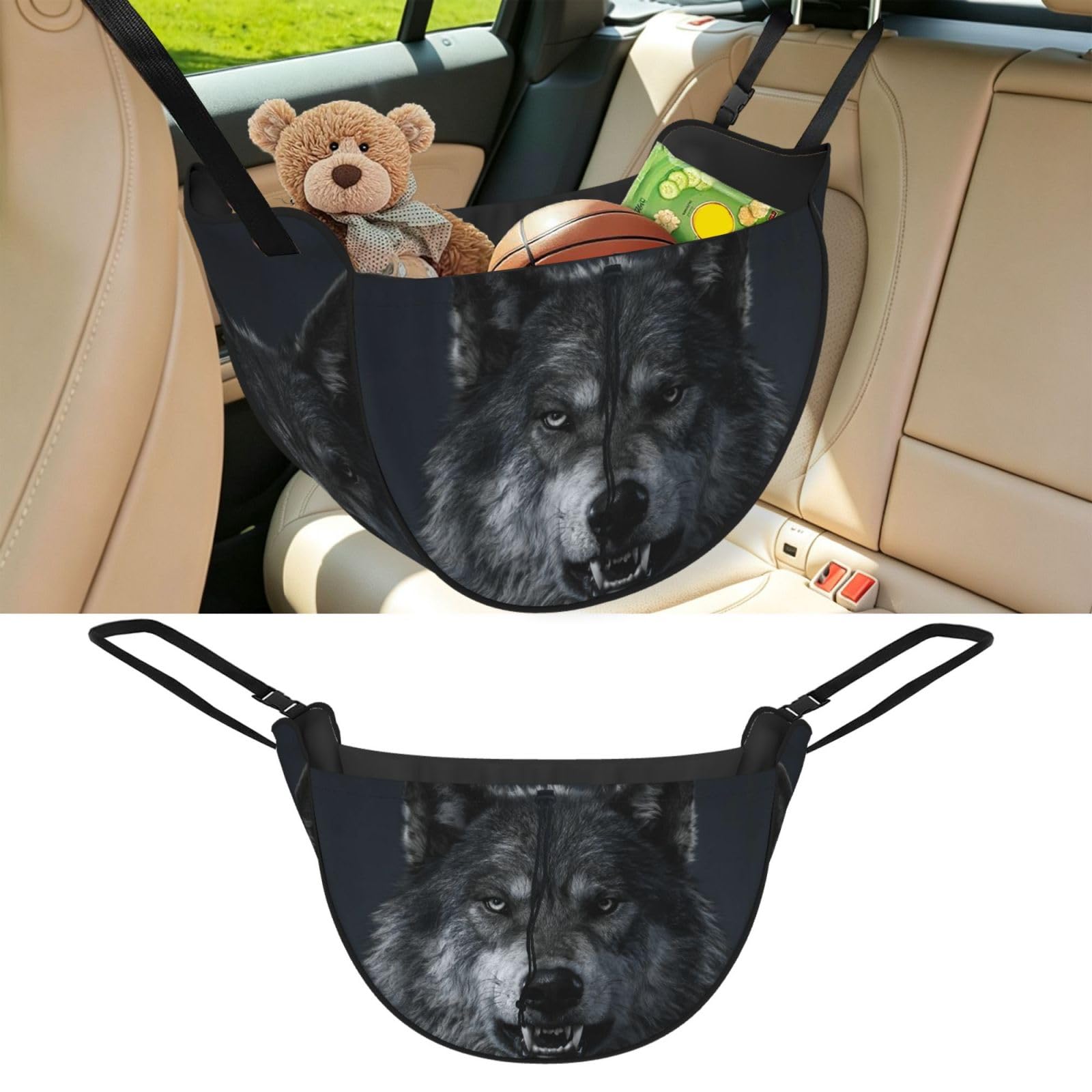 Cntdbu Black Wolf King Stare Car Seat Organizer-Backseat Storage Bag For Travel