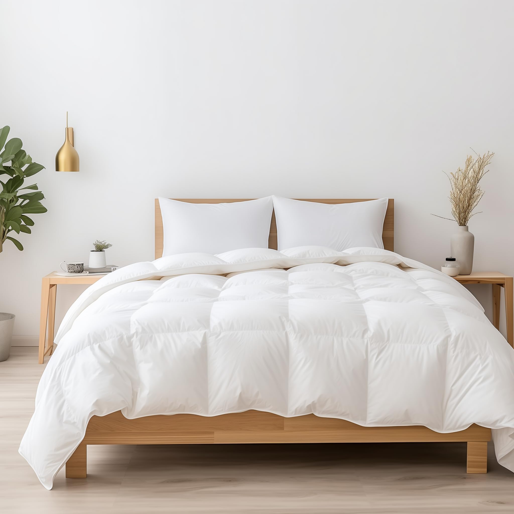 CHUN YI Lightweight Goose Feather Down Comforter King Size, Duvet Insert King, Ultra Soft All Season Duvet Comforter with 8 Corner Loops 62 Oz