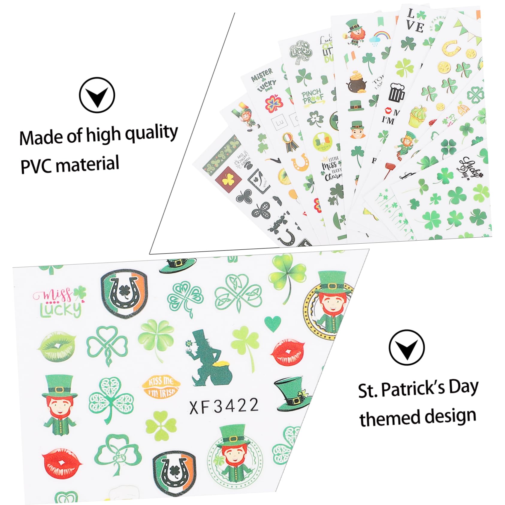 Beaupretty 30fogli Adesivi Per Unghie Creativi Per Festival Di San Patrizio Decalcomanie Per Manicure Facili Da Applicare e Resistenti Materiali Sicuri e Adatti Per Festività