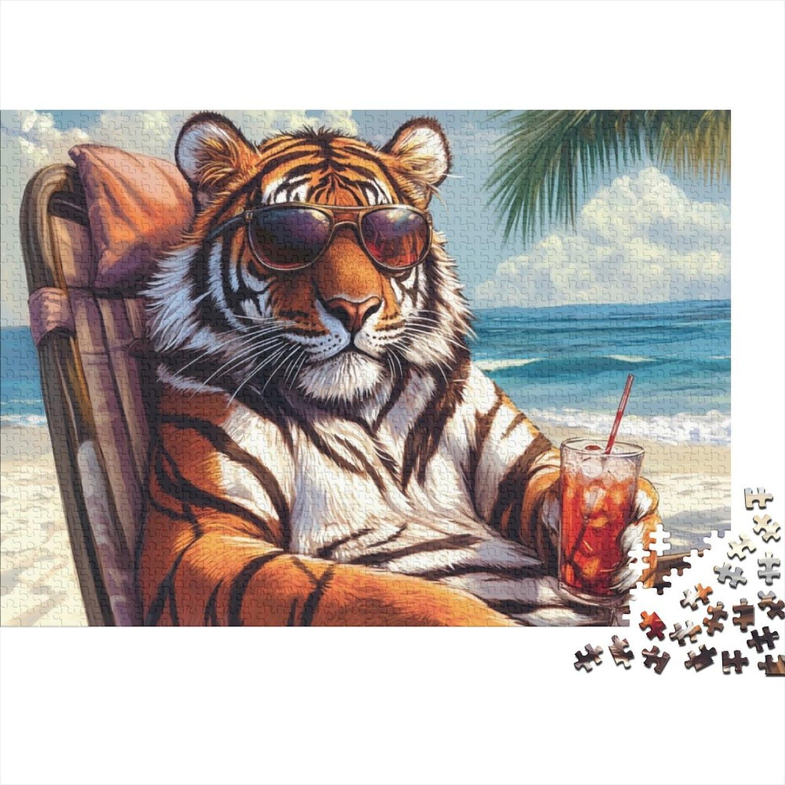 Tiger Beach 1000 Piece Jigsaw Puzzle Paper Adult Relaxation Decor Art Collection Challenge Home Activity