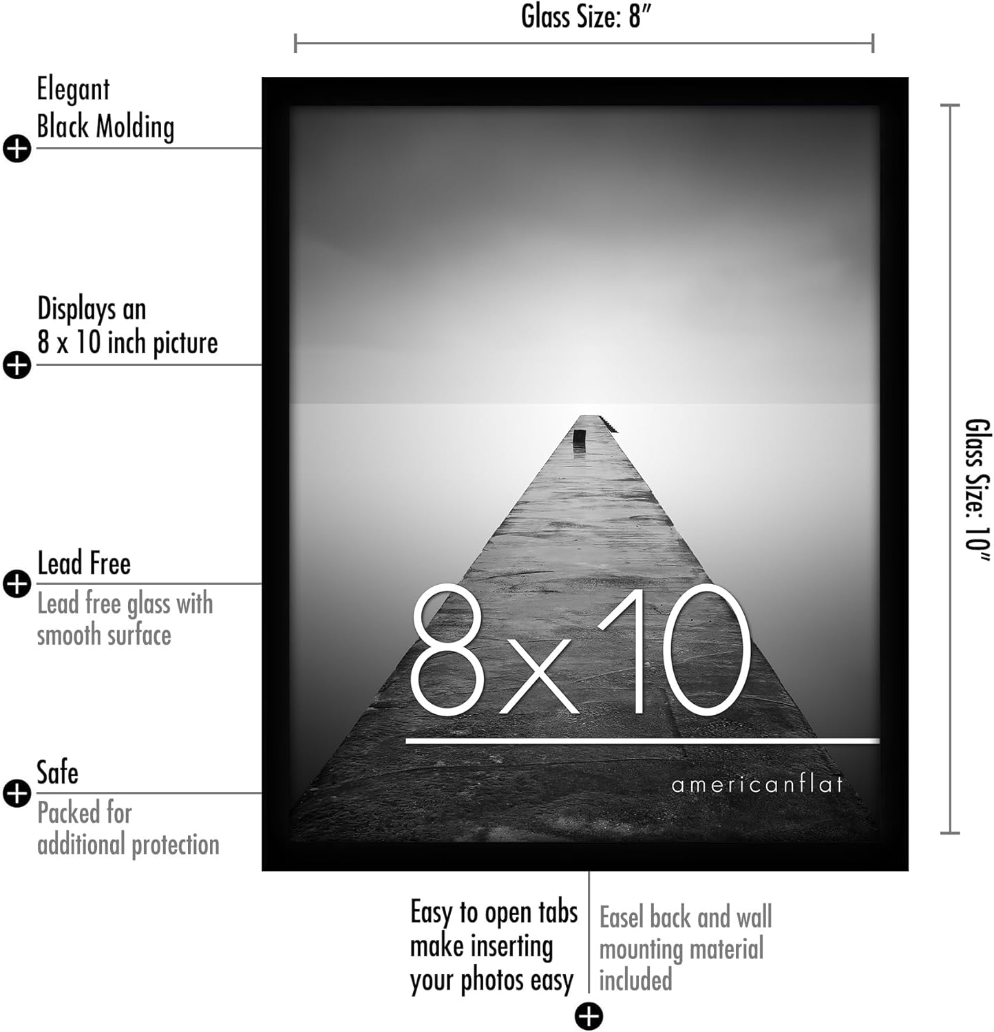 Americanflat 8x10 Picture Frame with Shatter-Resistant Glass - Set of 12 - Galleria Collection - Picture Frames for Tabletop and Wall Display - Black 8x10 12 Pack