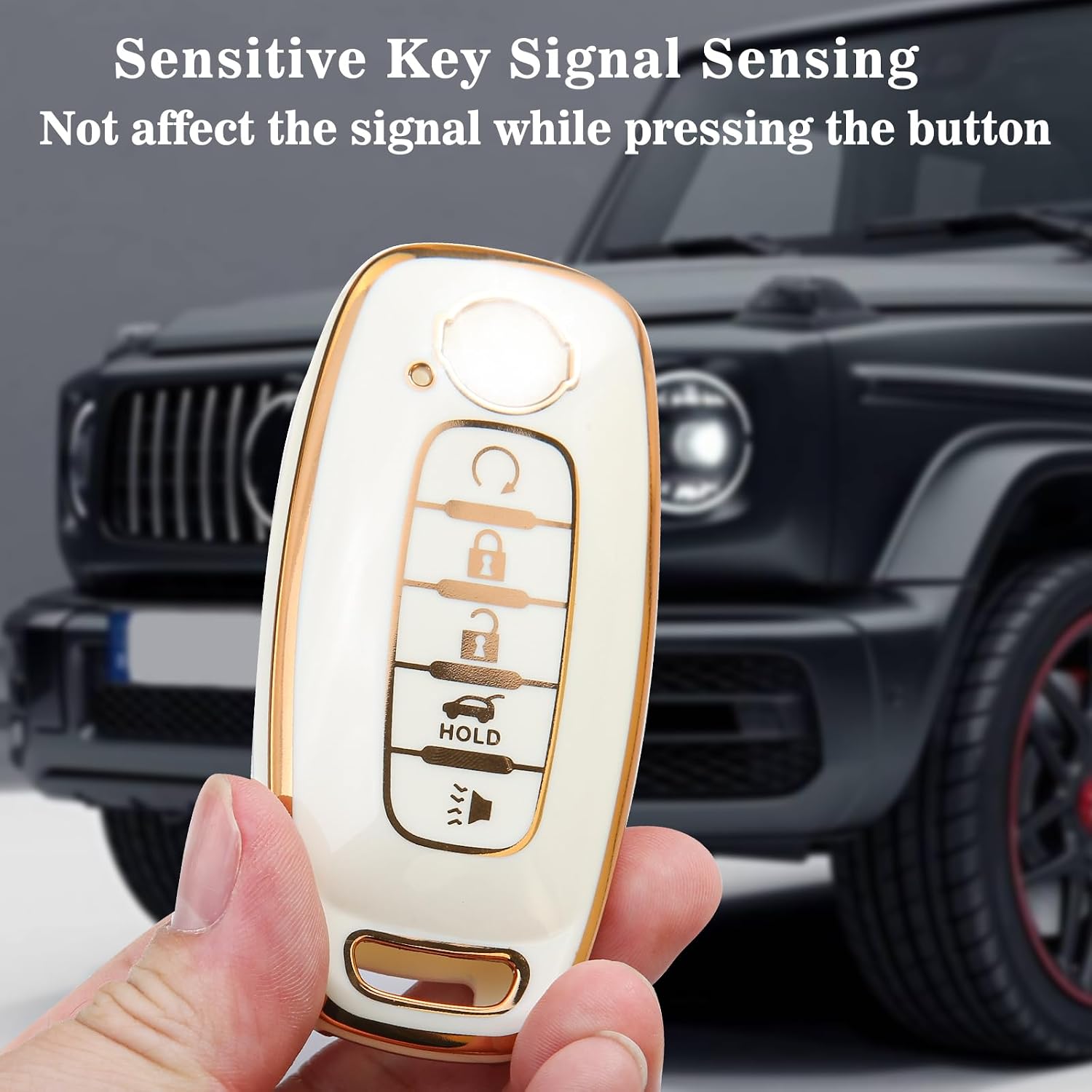 Key fob Cover for Nissan Accessories Keychain keyshell Ring case Compatible with 2023-2024 SL Rogue Pathfinder Protector（White） image 4
