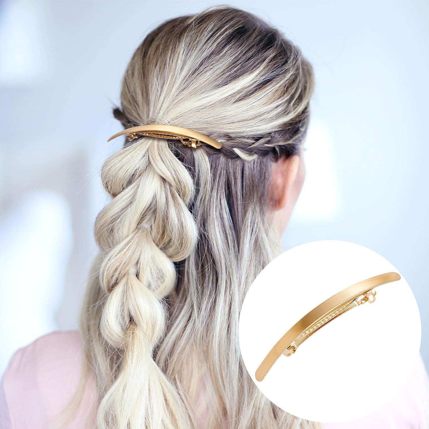 HINZIC 1pc 4 Inch Gold French Hair Barrette, Large Hair Clip for Women