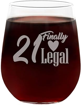 21 Finally Legal Funny Cute 21st Birthday Wine Glass, Engraved Stemless 21oz, Gift Box, Happy 21st Birthday Gifts for Women, Unique 21st Birthday Gifts for Her, Mom, Wife, Girlfriend, Sister, Friend
