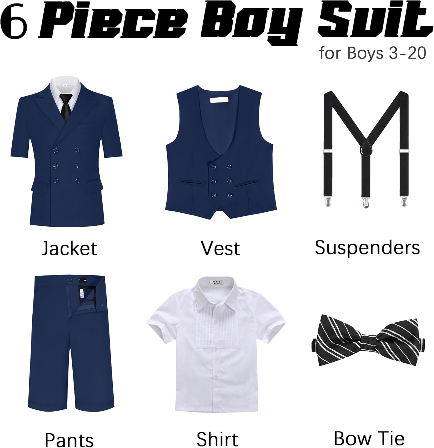 Short Suits for Boys Kid 6 Pieces Summer Tuxedo Formal Suit Beach Wedding Outfit for Teens Jacket Vest Shorts Pants Set
