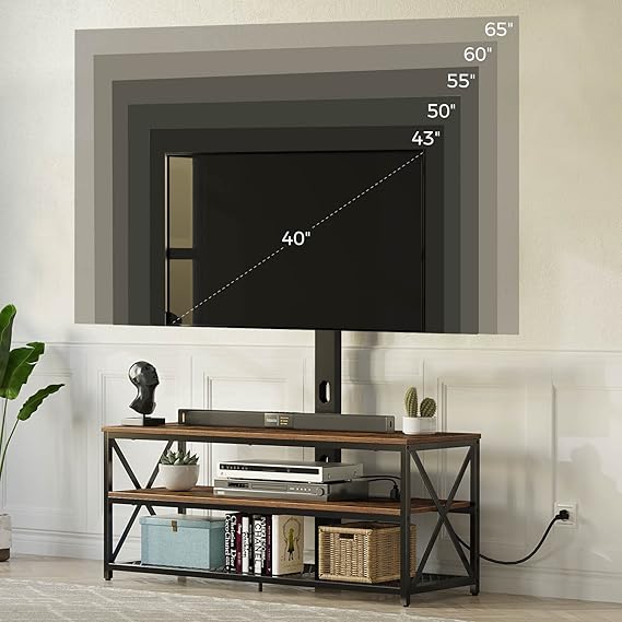 Seventable TV Stand with Mount and Power Outlet 43", Swivel TV Stand Mount for 32/45/55/60/65/70 inch TVs, , Height Adjustable TV Entertainment Center with Cable Management, Rustic Brown