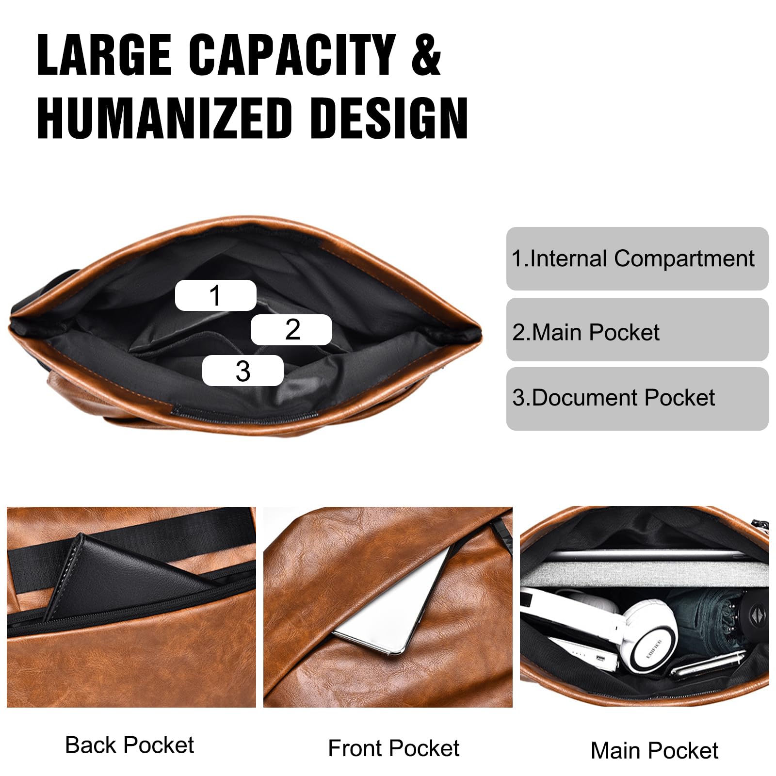 FANDARE Herren Brusttasche Umhängetasche PU Leder Sling Bag Wanderrucksäcke Männer Schultertasche Crossover-Rucksack Daypacks Wasserresistent für Outdoor Reisen Camping Crossbody Schulter Grau