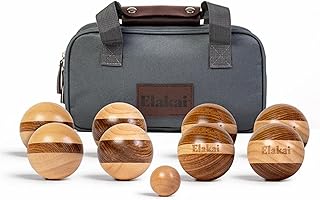 Elakai Hevea Wood Travel Bocce Ball Set, 72mm Balls with Carry Bag, Outd...