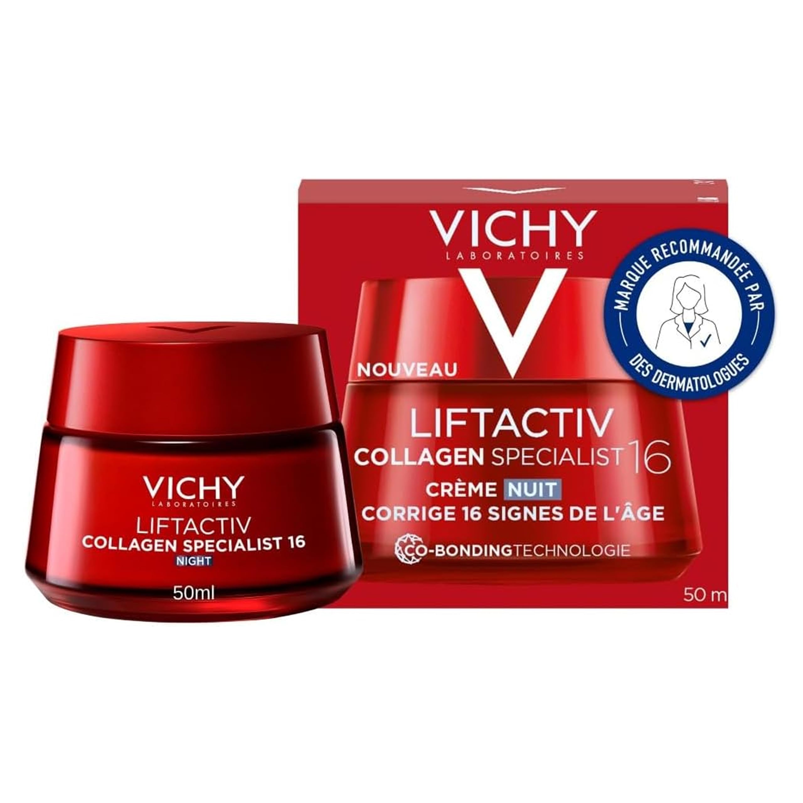 Vichy - Liftactiv Collagen Specialist - Crème de Nuit Anti-Age - Booste La Production de Collagène - Crème Visage Femme - Enrichie en Rhamnose et Acide Hyaluronique - Testé dermatologiquement