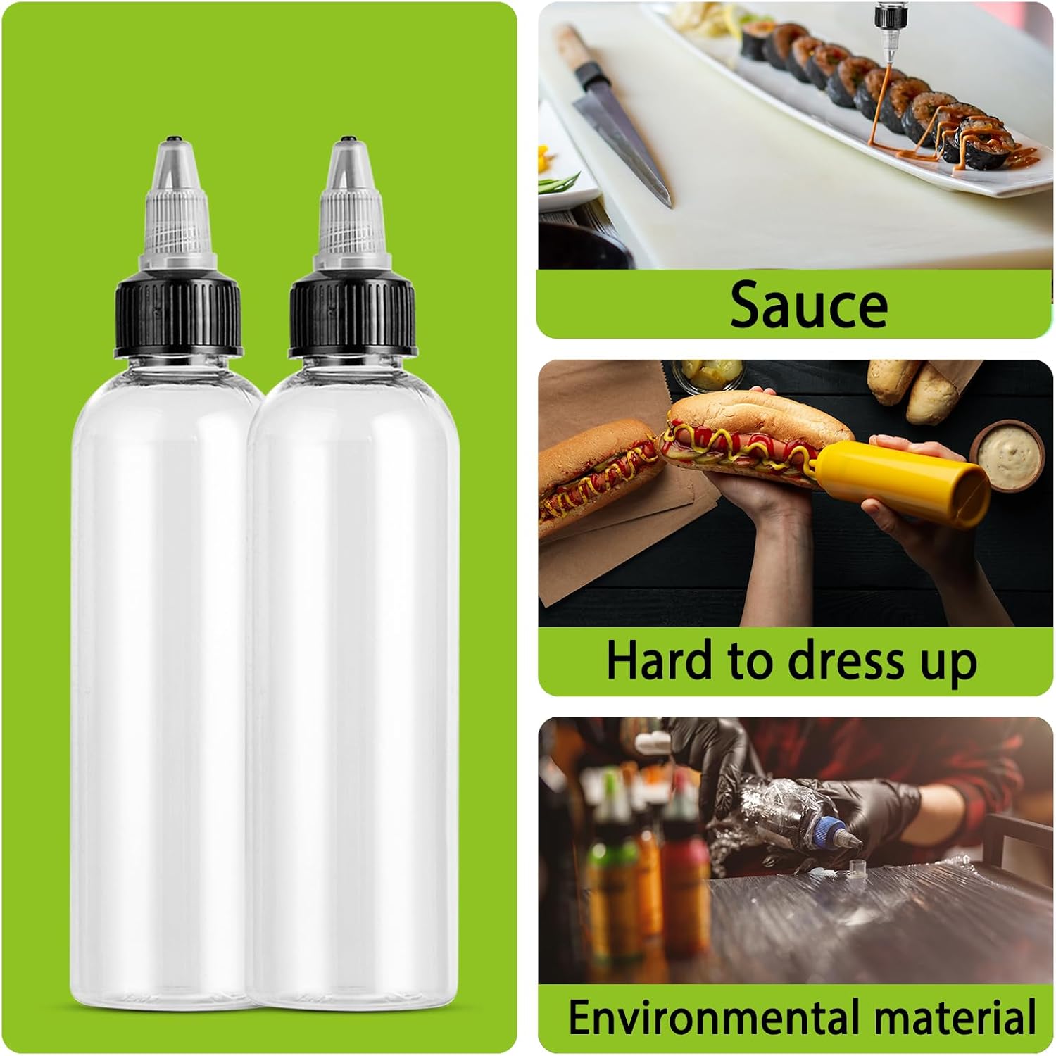 50 Pack Clear Dispensing Bottles, 4oz Round Plastic Squeeze Bottle with Twist Top Caps,Food Grade Household for Oils, Liquids, Inks, Crafts, Kitchen