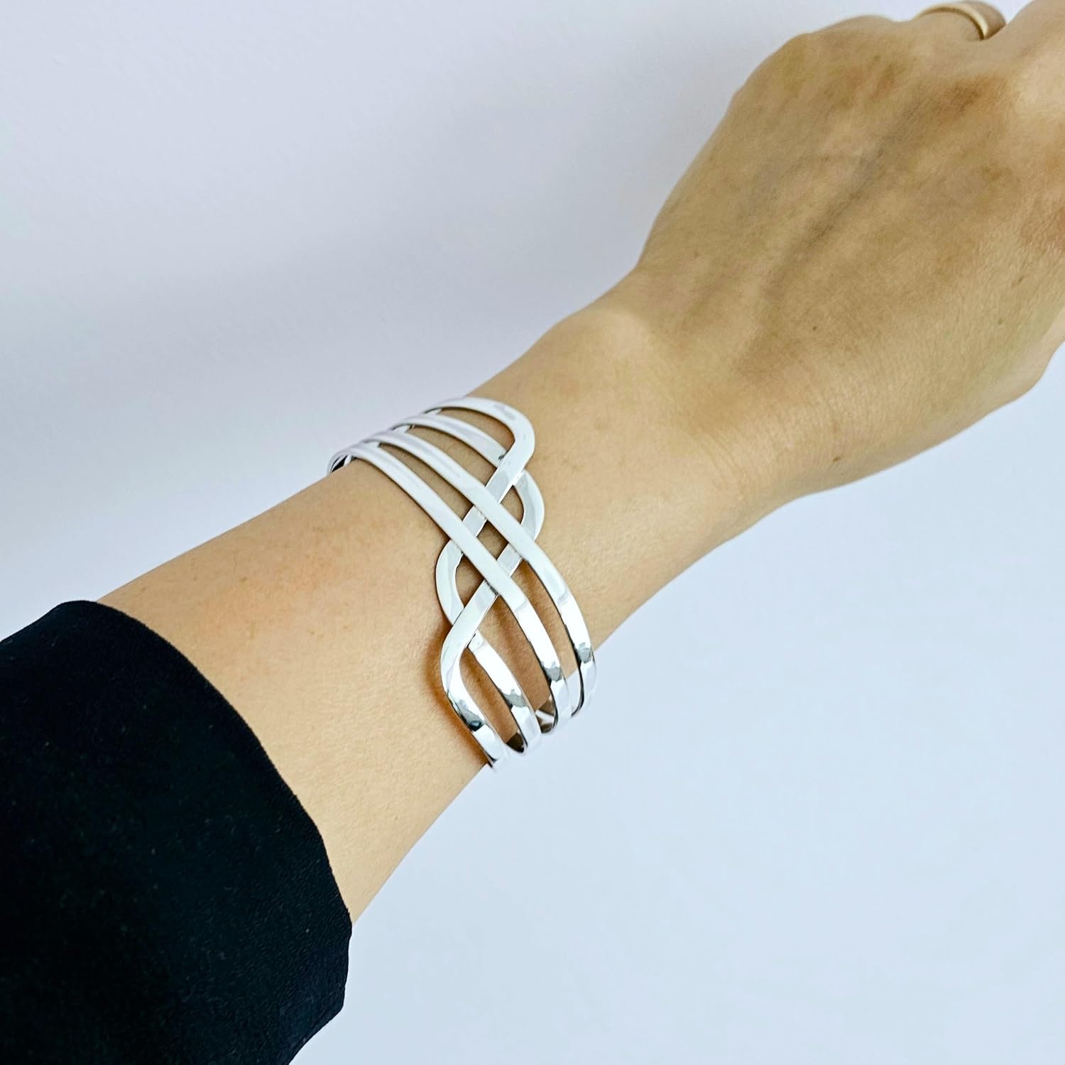 Women's Silver Cuff Bangle | Handmade 925 Sterling Silver Plain Plosihed Bangle Bracelet for Women Girls - Image 3