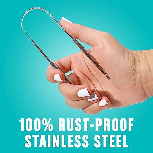 Miniatura 5 de BASIC CONCEPTS Raspador de lengua con estuches paquete de 2 reduce el mal aliento limpiadores de lengua de acero inoxidable raspadores de metal para