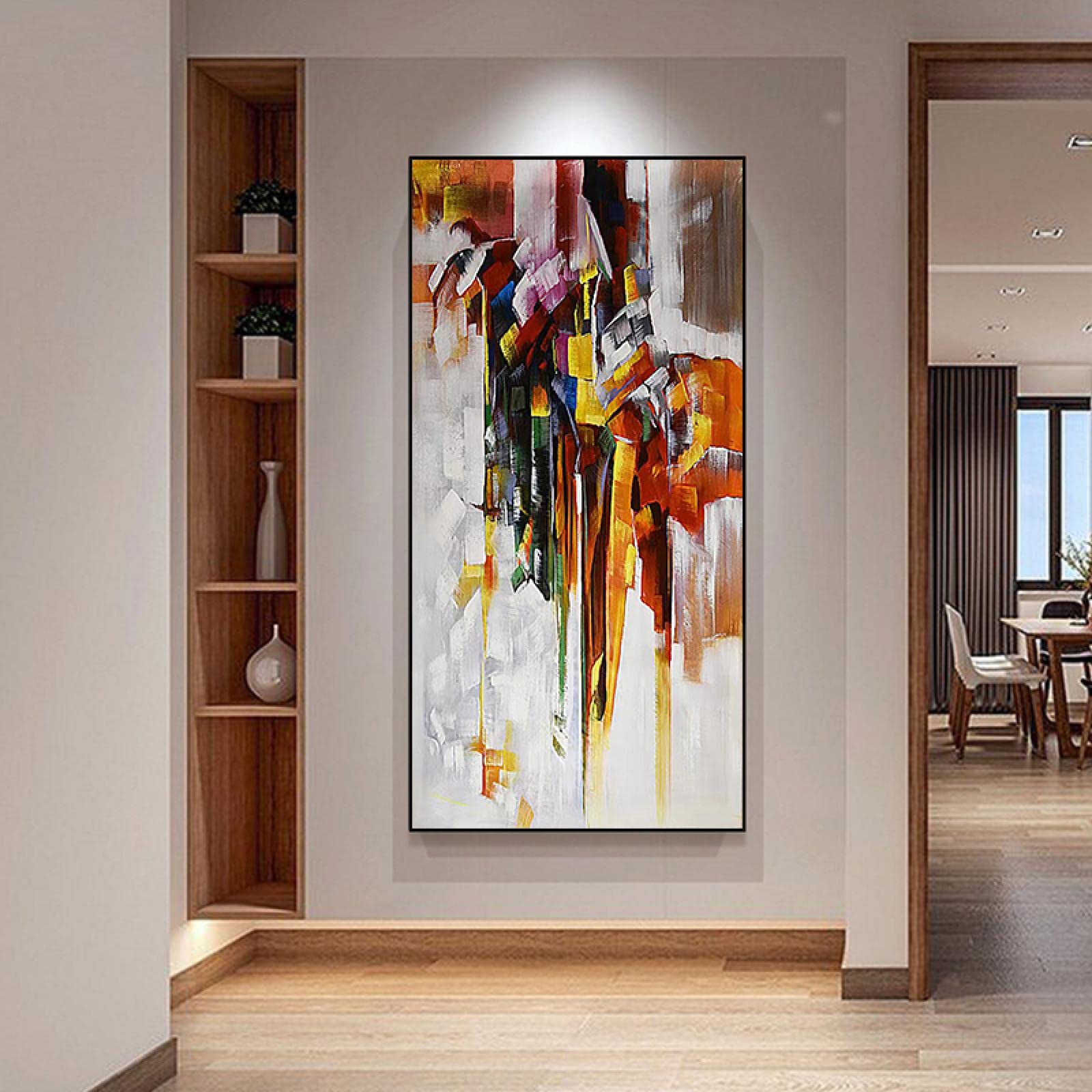 ZHMANLUCK Duży plakat obrazy ścienne oprawione płótno obraz olejny na płótnie salon przejście pionowe abstrakcyjne dekoracyjne 90 x 180 cm / (89 x 180 cm) z czarną ramką