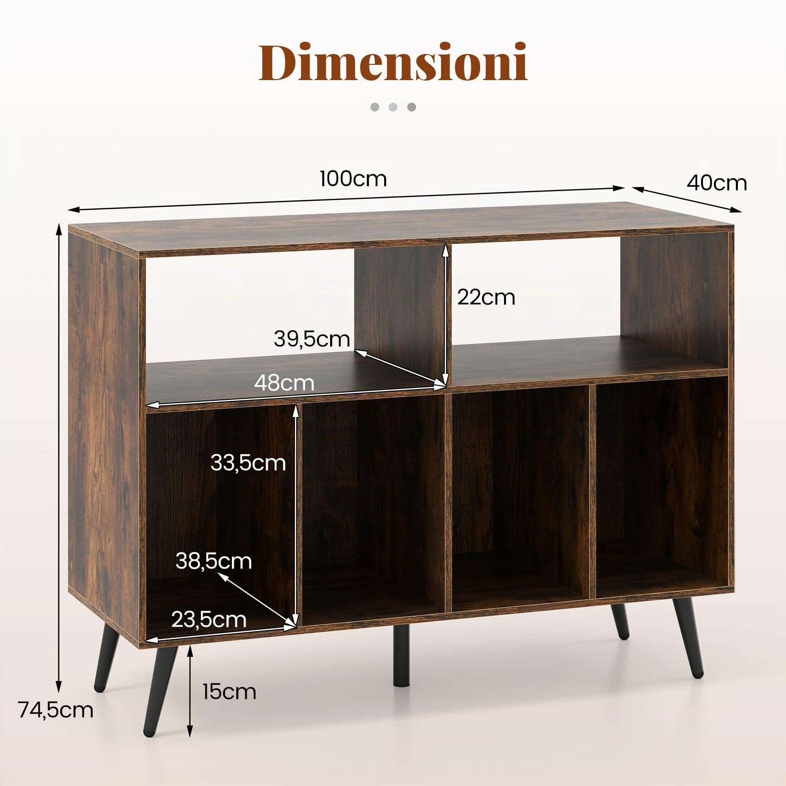 COSTWAY Supporto per Giradischi, Mobiletto per Giradischi a 3 Livelli con Scaffali per Vinili, Tavolino per Dischi con 5 Gambe, Scaffale Espositivo per Soggiorno, Sala Musica (Marrone)