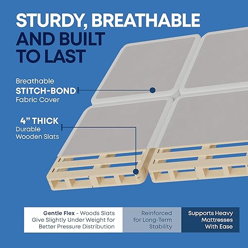 Miniatura 35 de Nutan, Somier dividido resistente de 8 pulgadas para soporte de colchón, duradero y totalmente montado, base de madera natural para King (plegable)