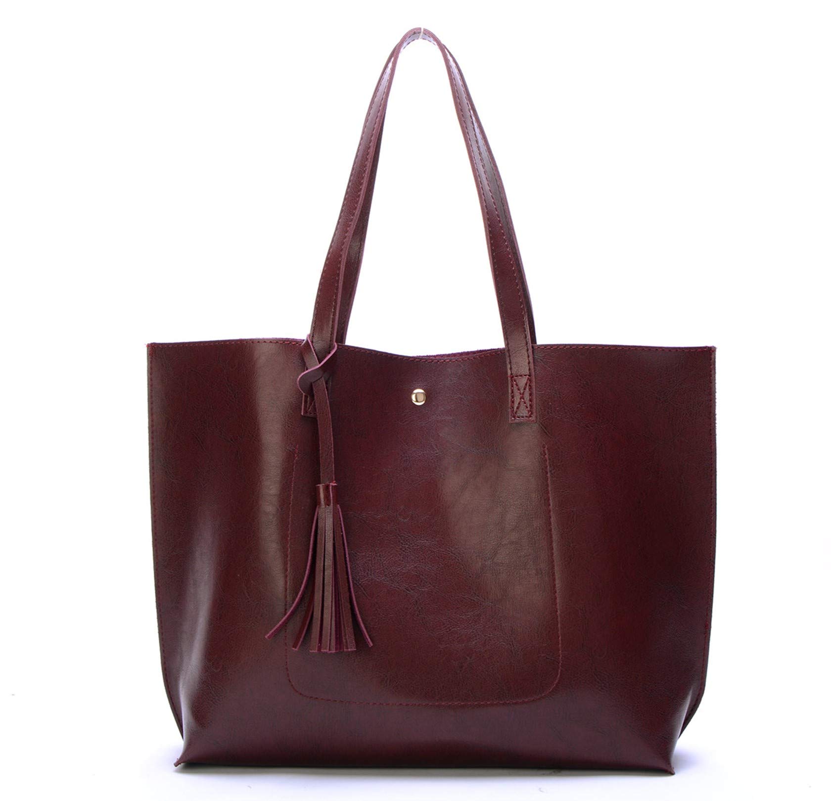 Women Tote Bags Top Handle Satchel Handbags PU Faux Leather Tote Bag with Tassel Shoulder Purse