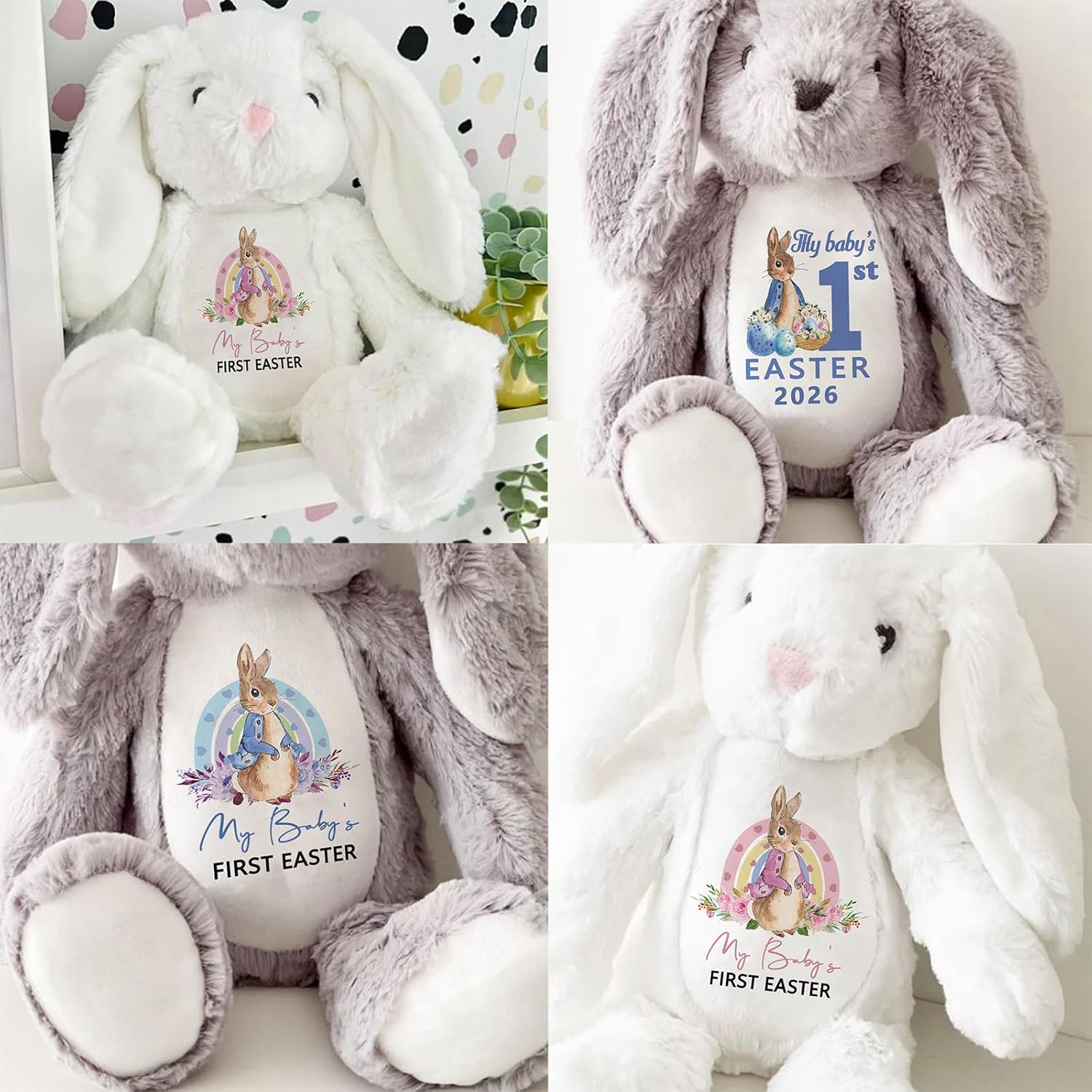 2026 My Baby's First Easter Gift Easter Themed Plush Bunny Toys Pillow Toys to Accompany Your Child Baby Flowers Newborn Gifts for Boys and Girls (Design 7)