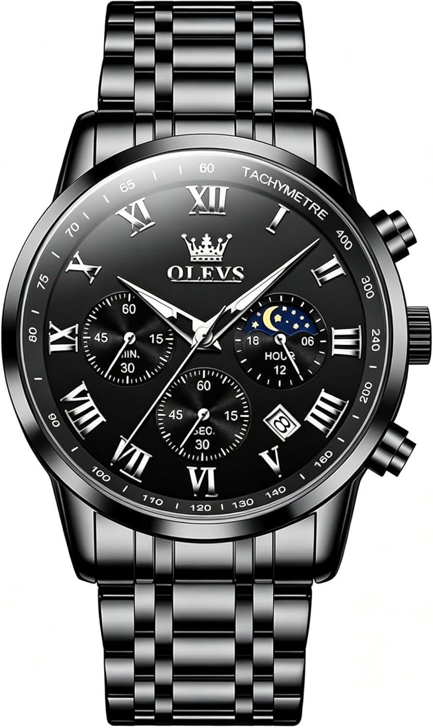 OLEVS Mens Watches Luxury Big Face Waterproof Stainless Steel Analog Quartz Multifunctional Luminous Date Two Tone Fashion Dress Wrist Watches for Man
