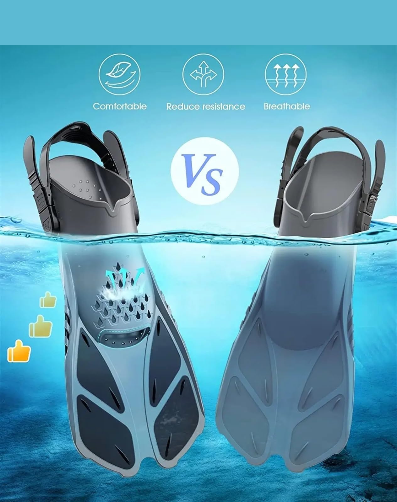 Aletas de Entrenamiento Aletas de Snorkel con Hebillas Ajustables, Aletas natación, Zapatos Buceo Cortos Silicona, tacón Abierto, tamaño Viaje for Adultos para Entrenamiento Acuático