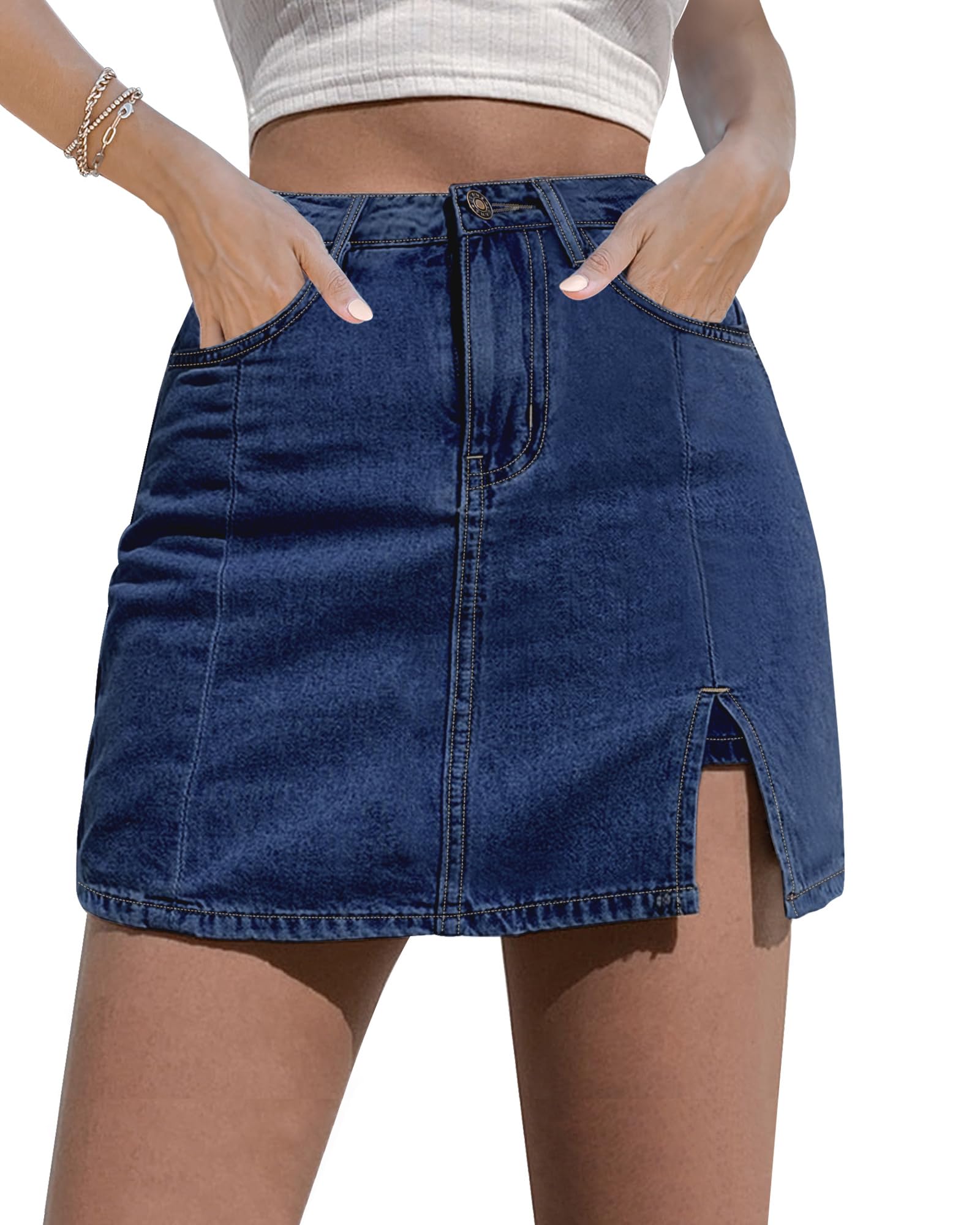 luvamia Skorts Skirts for Women Denim Mini Skirt Side Slit with High Waisted Jean Shorts Stretchy