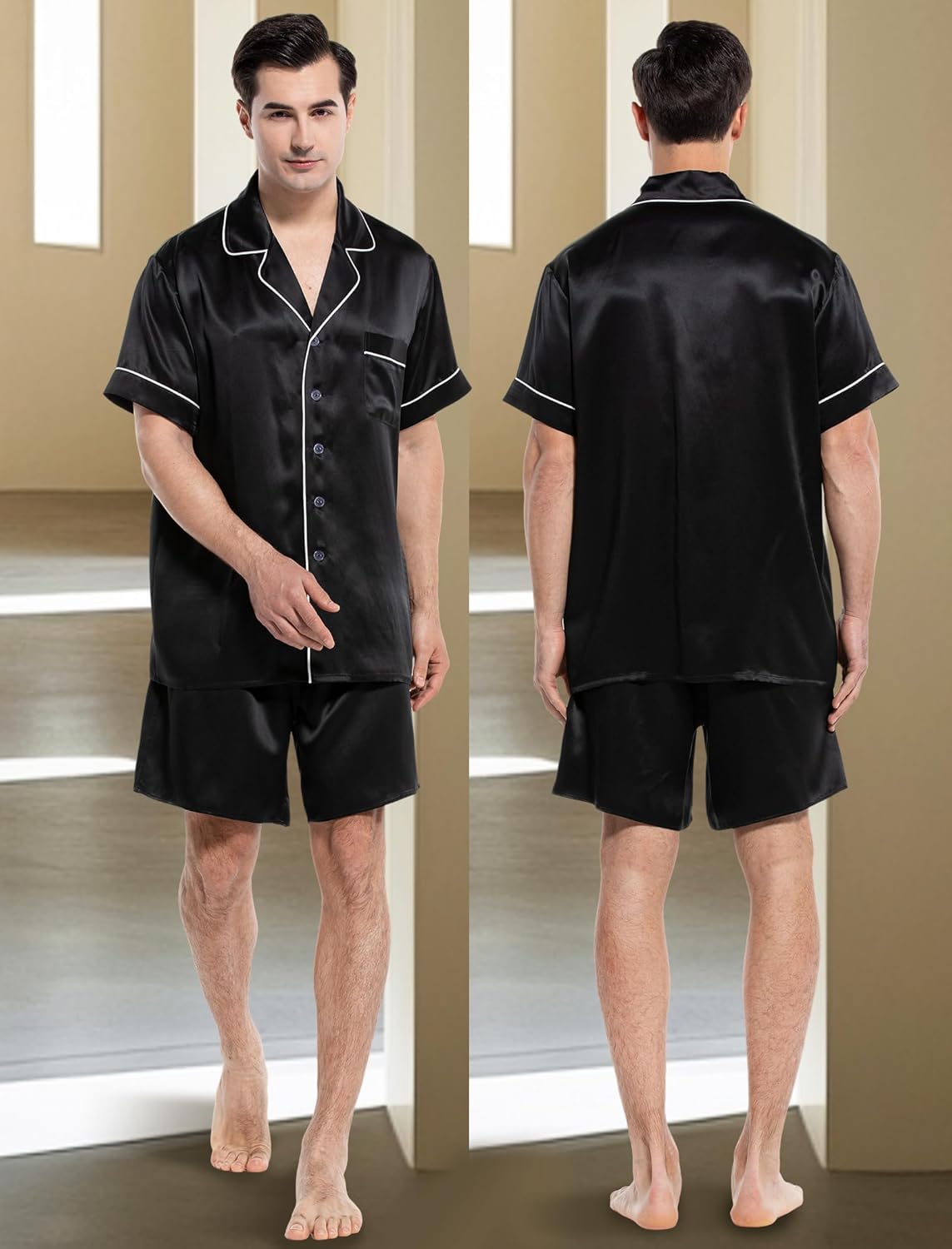 COLD POSH 100% 19MM Mulberry Silk Pajamas for Men Short Sleeve Button Up Mens Silk Pajama Set for Summer Pjs - Image 2