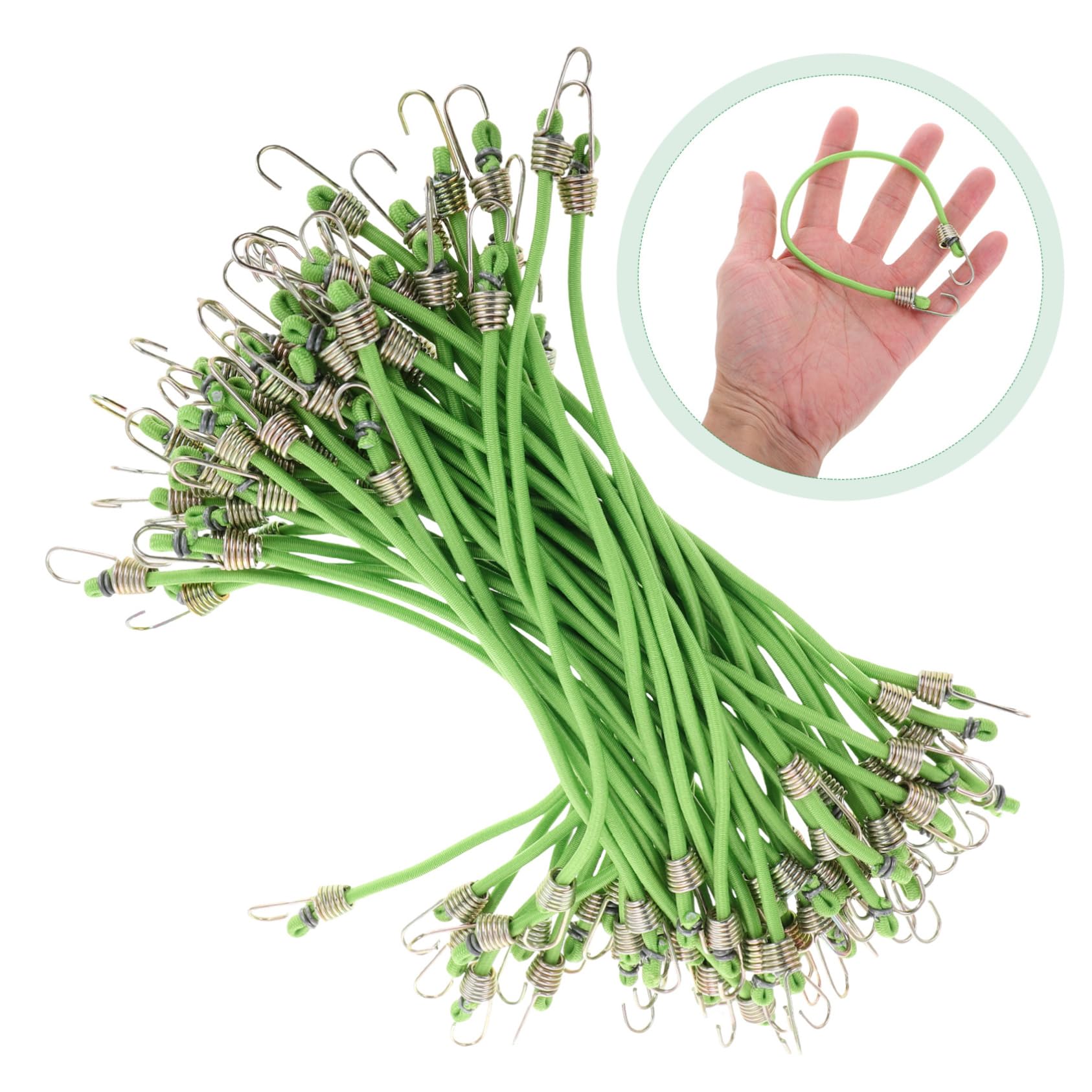 Cinghia Elastica con Ganci, Mini Lattice Verde, 50 Pezzi Regolabili | Fissaggio Sicuro per Tenda e Viaggio, per Oggetti e Valigie, Struttura in Lattice e Zinco, Portatile