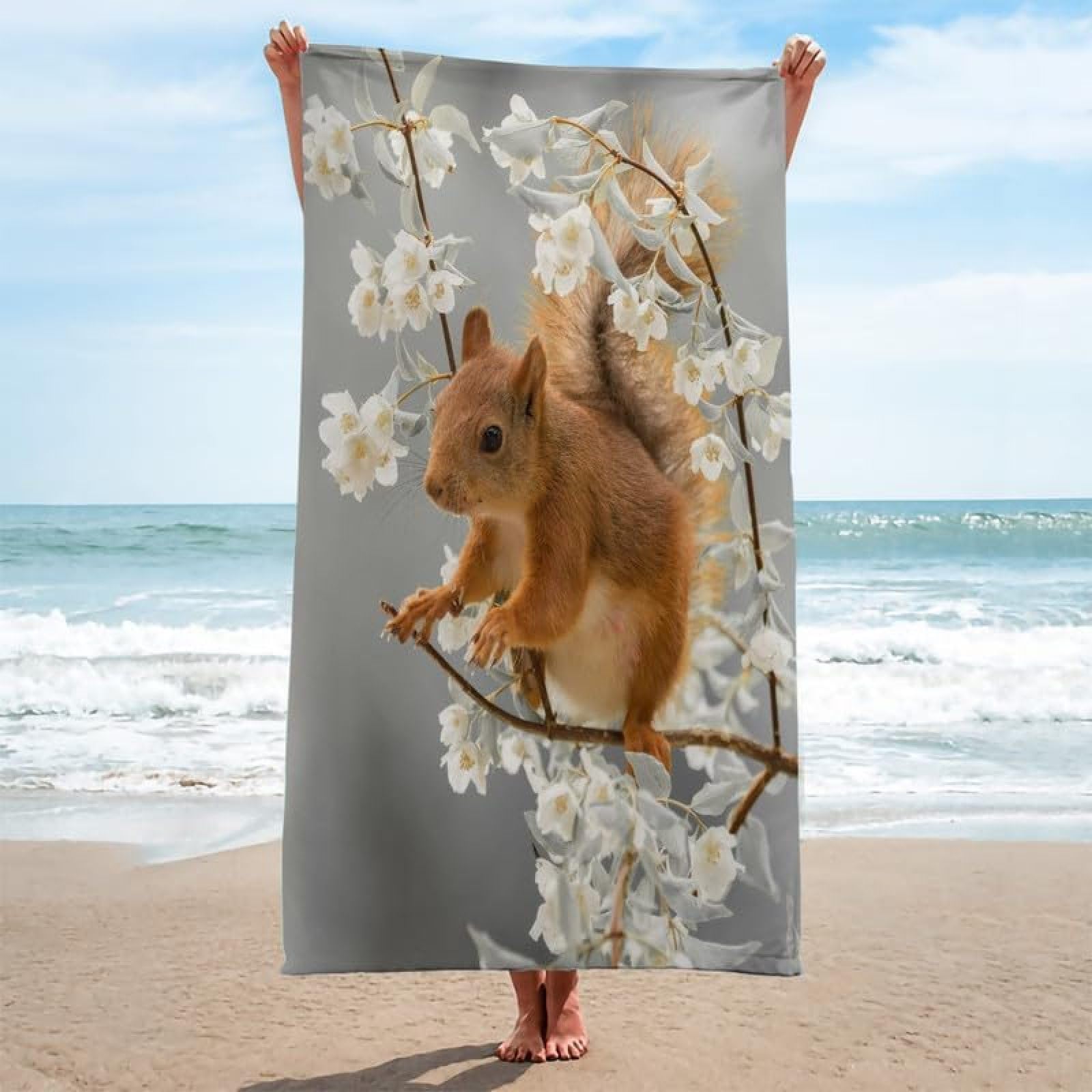 Scoiattolo Telo Mare Grande 150x200, Microfibra Asciugamano da Spiaggia, 3D Teli Mare Scoiattolo, Asciugatura Rapida Antisabbia Adulti Bambini Teli Mare per Nuoto Campeggio Viaggio