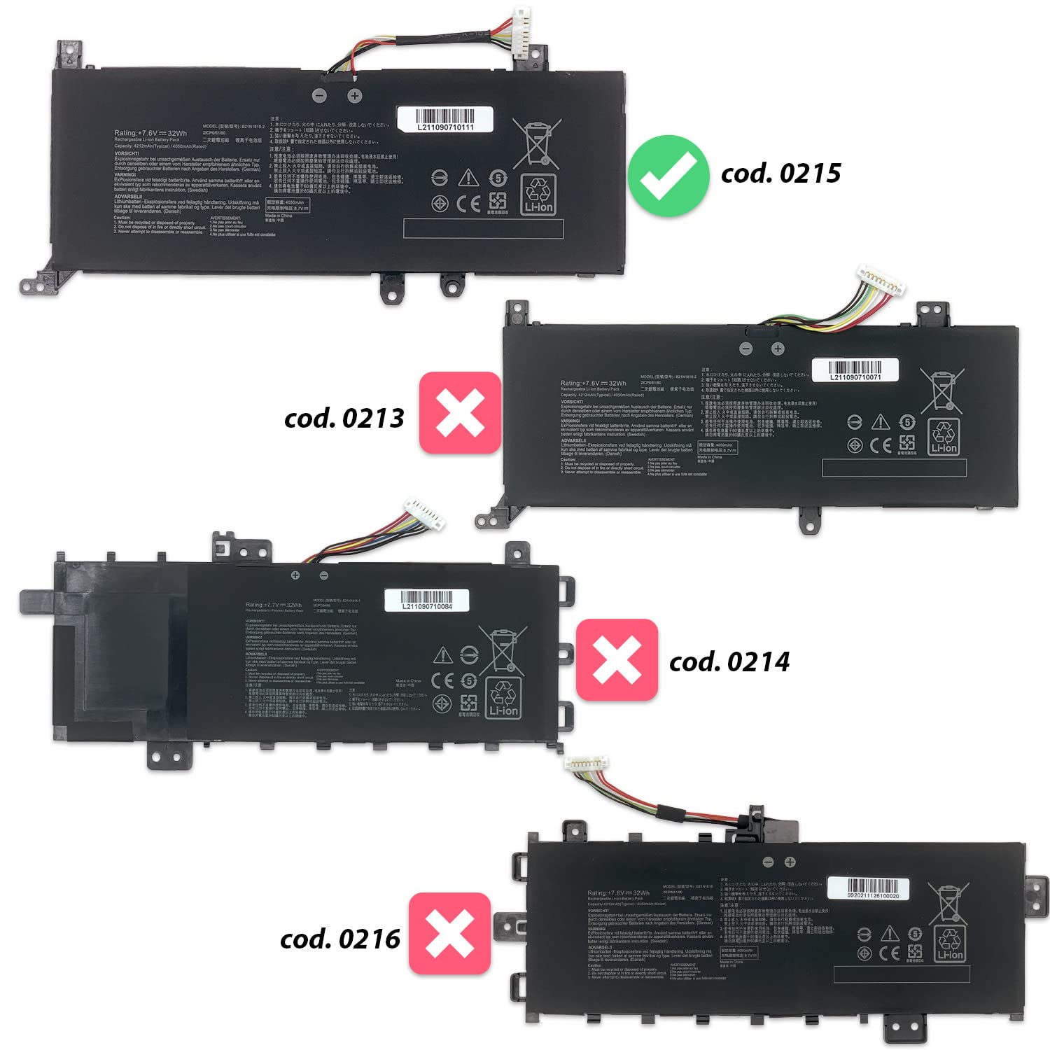 Batteria C21N1818-3 B21N1818-3 compatibile con Asus VivoBook 14 15 serie M409 F509 X509 D509 A409 D409 F409 X409 A509 M509 X509F [ 7.6 V - 4212 mAh - 32 Wh ]