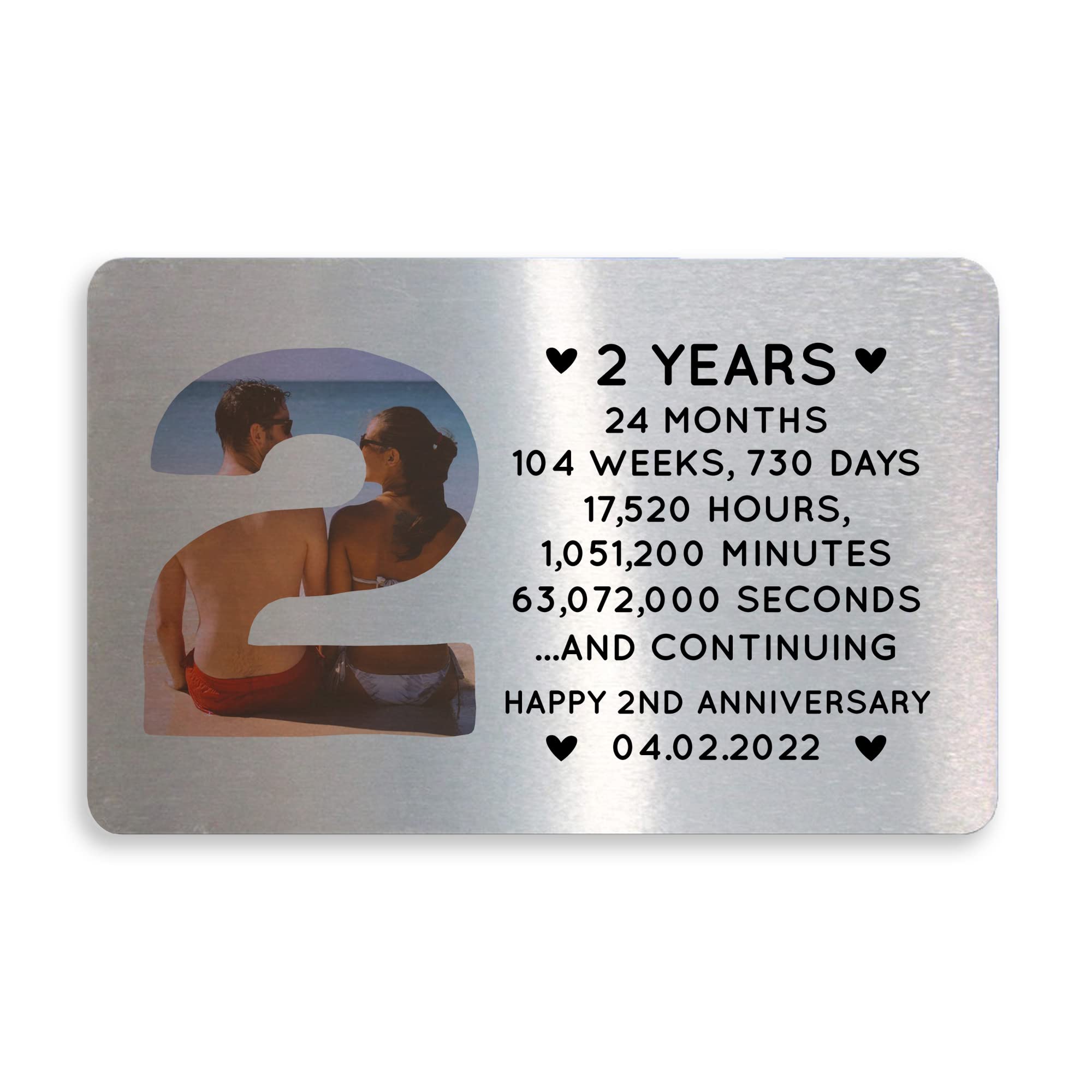 2nd Anniversary Personalised Metal Card Perfect For Husband Wife Him Her Gift