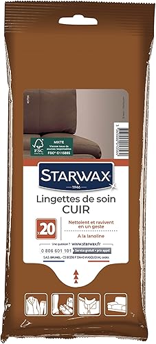 Starwax Lingettes de soin du cuir à la lanoline (sachet de 20, fabriqué en France)