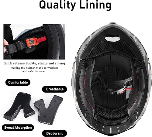 Miniatura 6 de Spark Cascos de motocicleta abatibles para adultos, casco de cara completa certificado por DOT con doble visera y hebilla de liberación rápida, ABS