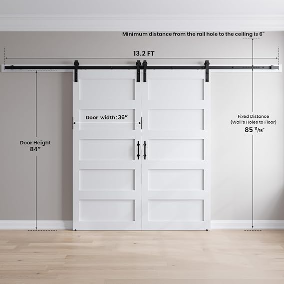 SMARTSTANDARD 72in x 84in White Barn Door with 13.2FT Sliding Hardware Kit