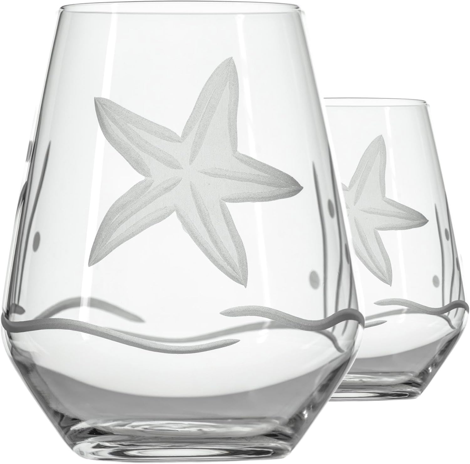 Rolf Glass Starfish Double Old Fashioned Glass | 13oz Lead-Free Glass Tumbler | Set of 2 | Etched Whiskey Tumbler Glasses | Proudly Made in the USA (Set of 2)