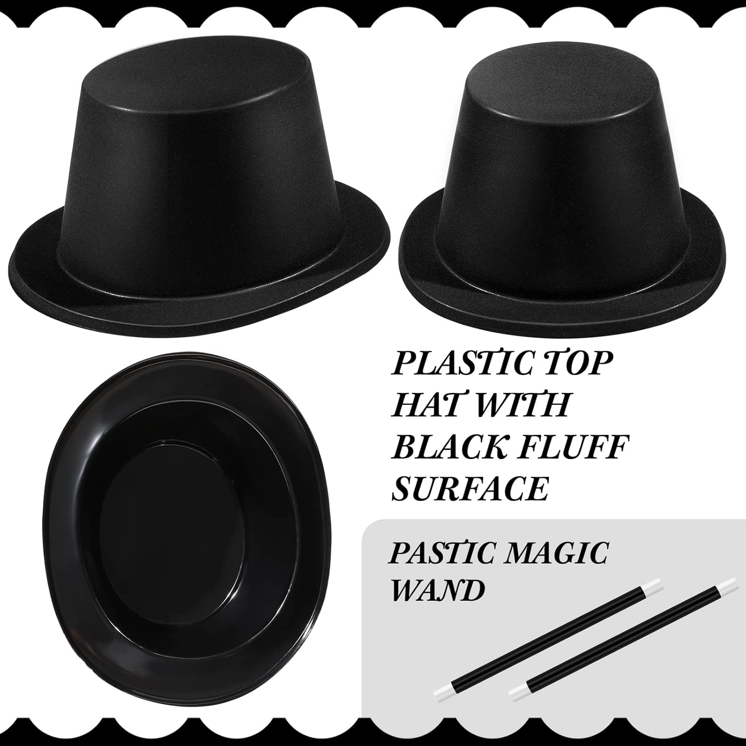 SATINIOR 12 Pcs Magician Black Top Hat Plastic top Hats with 12 Magician Wands Plastic Large Magic Party Favors for Kids Dress up Party Birthday Supplies - Image 3